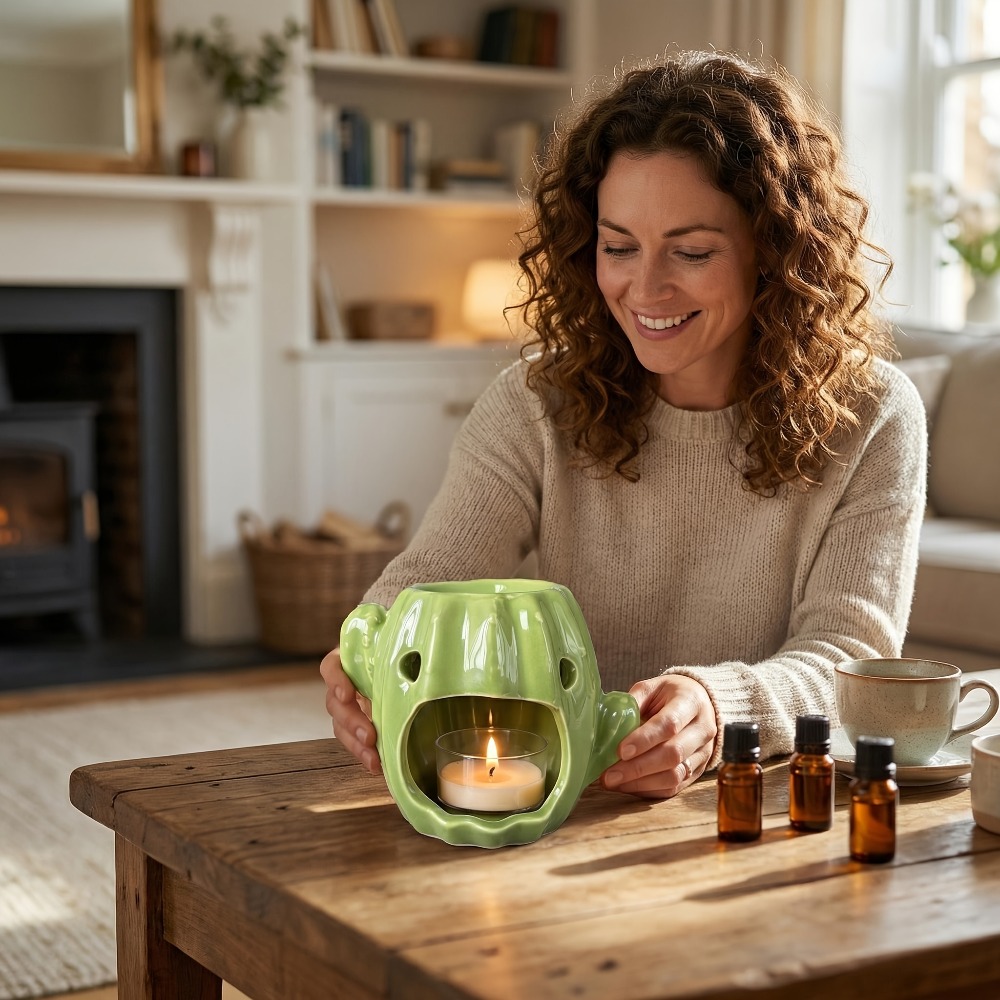 Wax Melt Burner - موقد زيت سيراميك على شكل صبار،